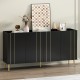 ON-TREND Luxurious Shoe Cabinet with 5 Metal Legs, Modern TV Stand with 4 Adjustable Shelves for TVs Up to 70 Inch , Minimalist Sideboard Cabinet with Gold Lines Doors for Living Room,62.9 Inch x 31.4 Inch ,Black