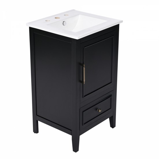 20 Inch  Bathroom Vanity with Sink, Bathroom Cabinet with Two Doors, Door Shelf Storage and Adiustable Foot Pads, A Drawer, Black