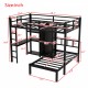 Metal Full XL over Twin Bunk Bed with Desk,Bookshelf ,Storage Shelves and Wardrobe,Black