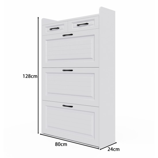 Shoe Storage Cabinet for Entryway, Hidden Shoe Cabinet with 3 Doors 2 Drawers Slim Shoe Cabinet, Freestanding Shoe Organizer Rack for Entryway, Apartment White