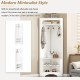 ON-TREND Minimalist Corner Hall Tree with Shoe Bench, Versatile Entryway Coat Rack with 4 Hooks, Corner Cabinet with Adjustable Shelf for Hallway, Living Room, White, 29.5''W*71.6''H