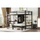 Metal Full XL over Twin Bunk Bed with Desk,Bookshelf ,Storage Shelves and Wardrobe,Black