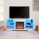 TV Stand Electric Fireplace  Glass Shelves, 3D Fireplace TV Stand with LED Lights Wood with USB Charging Outlet Modern Television Table Center for TV up to 60 Inch  White, 58''W*15.5''D*24.4