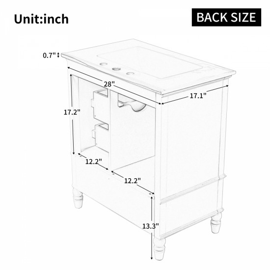 30 Inch  Bathroom Vanity with Sink, Bathroom Cabinet with A Door, Three Drawers, Solid Wood Legs & MDF Board, Adiustable Foot Pads, White