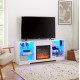 TV Stand Electric Fireplace  Glass Shelves, 3D Fireplace TV Stand with LED Lights Wood with USB Charging Outlet Modern Television Table Center for TV up to 60 Inch  White, 58''W*15.5''D*24.4