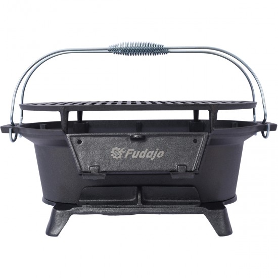 Oval Cast Iron Grill Outdoor, Portable Charcoal Grill and Tabletop Cast Iron Skillet - 100% Cast Iron, Enameled, Durable, Small Charcoal Grill, Camping Stove, Hibachi Grill