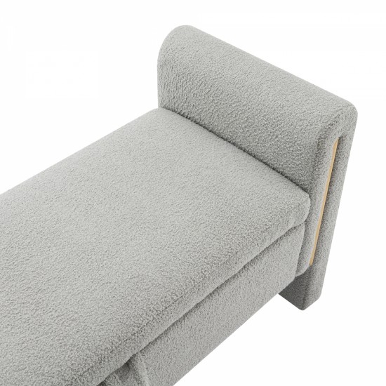 Modern Teddy Bed End Bench with Arms and Storage,Upholstered Large Foot Rest Stool, Comfy Window Vanity Bench for Living Room,Bedroom,Dorm,coffee Table,Teddy Grey