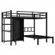 Metal Full XL over Twin Bunk Bed with Desk,Bookshelf ,Storage Shelves and Wardrobe,Black