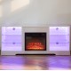 TV Stand Electric Fireplace  Glass Shelves, 3D Fireplace TV Stand with LED Lights Wood with USB Charging Outlet Modern Television Table Center for TV up to 60 Inch  White, 58''W*15.5''D*24.4