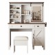 Farmhouse Makeup Vanity Desk with Sliding Mirror and Lights and Hairdryer holder and charging socket   Multilayer storage Shelves,and 2 drawer and big storage cabinet Rustic Big Vanity Set for Bedroom