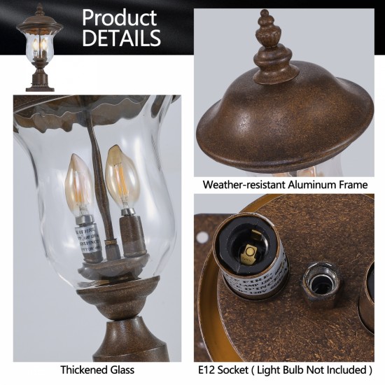 Vintage Outdoor Lamp Post Light, Waterproof Garden Patio Lantern with Clear Glass Shade, Classic Bronze Finish, Ideal for Yard, Porch, Walkway, and Driveway Lighting (One piece&No bulb)