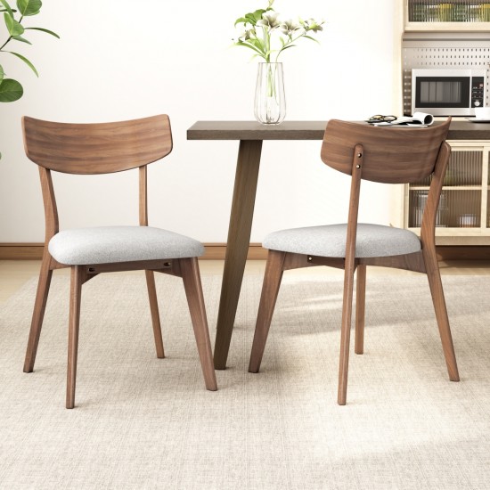 Mid-Century Walnut Finished Frame Upholstered Dining Chairs (Set of 2) (Light Beige)