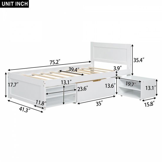 Twin Size Platform Bed With Drawer And Two Shelves, White(Expected Arrival Time: 10.28)