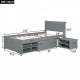 Twin Size Platform Bed With Drawer And Two Shelves, Gray(Expected Arrival Time: 10.28)