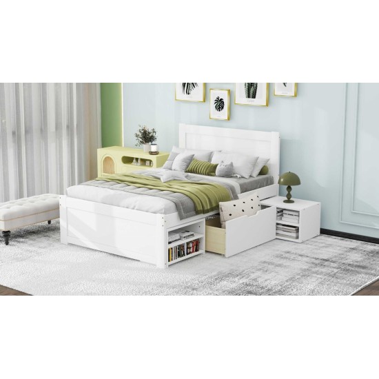 Twin Size Platform Bed With Drawer And Two Shelves, White(Expected Arrival Time: 10.28)