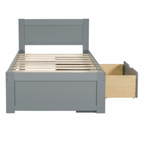 Twin Size Platform Bed With Drawer And Two Shelves, Gray(Expected Arrival Time: 10.28)