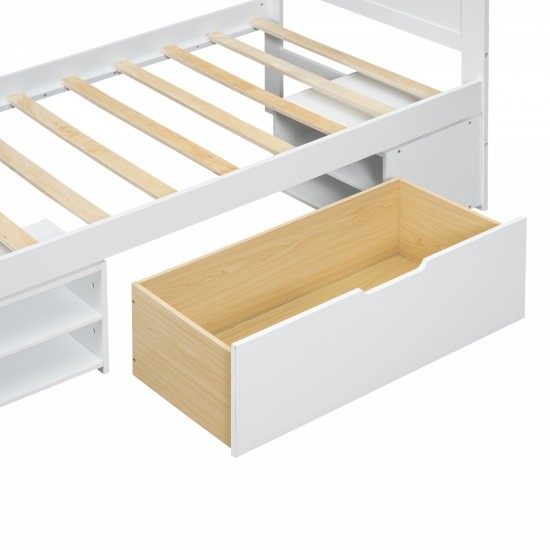 Twin Size Platform Bed With Drawer And Two Shelves, White(Expected Arrival Time: 10.28)