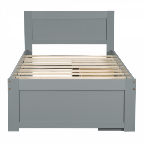 Twin Size Platform Bed With Drawer And Two Shelves, Gray(Expected Arrival Time: 10.28)