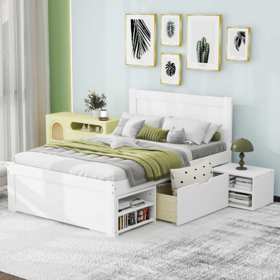 Twin Size Platform Bed With Drawer And Two Shelves, White(Expected Arrival Time: 10.28)