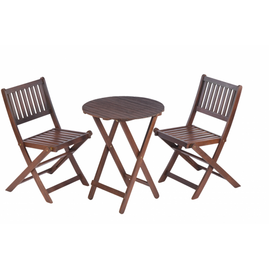 3-Piece Acacia Wood Bistro Set, Wooden Folding Patio Furniture for Garden Backyard Balcony Porch w/ 1 Coffee Table and 2 Foldable Chairs, Natural Stained