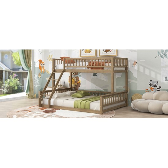 Twin XL over Queen Bunk Bed with Ladder and Guardrails, Walnut (Expected Arrival Time: 10.27)