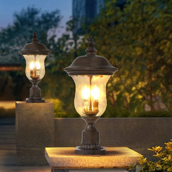 Vintage Outdoor Lamp Post Light, Waterproof Garden Patio Lantern with Clear Glass Shade, Classic Bronze Finish, Ideal for Yard, Porch, Walkway, and Driveway Lighting (One piece&No bulb)