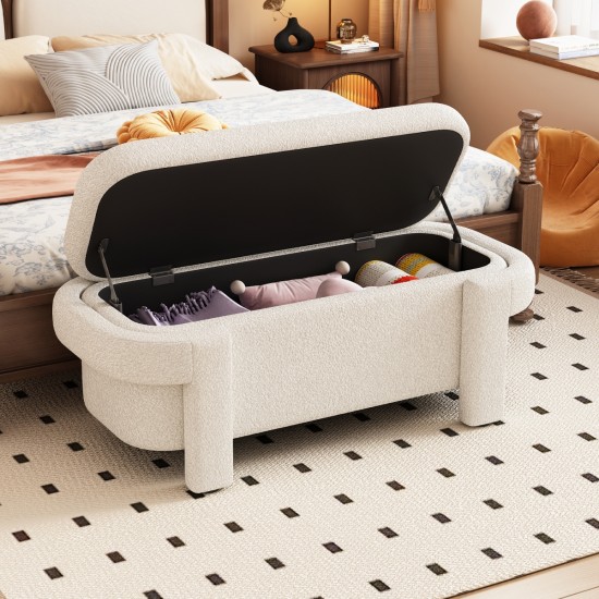 Modern Storage Ottoman Bench, Large Storage Space for the Living Room, Entryway and Bedroom,White Fluffy ( 48''x21.5''x17'' )