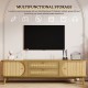 Rattan TV Stand for TVs up to 75'', Modern Farmhouse Media Console, Entertainment Center with Solid Wood Legs, TV Cabinet for Living Room,Home Theatre