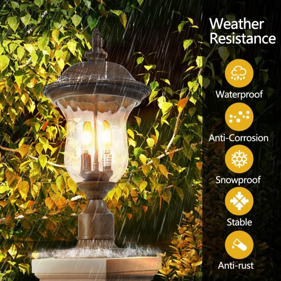 Vintage Outdoor Lamp Post Light, Waterproof Garden Patio Lantern with Clear Glass Shade, Classic Bronze Finish, Ideal for Yard, Porch, Walkway, and Driveway Lighting (One piece&No bulb)