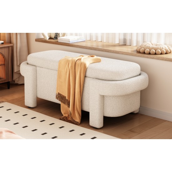 Modern Storage Ottoman Bench, Large Storage Space for the Living Room, Entryway and Bedroom,White Fluffy ( 48''x21.5''x17'' )