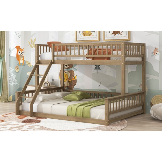 Twin XL over Queen Bunk Bed with Ladder and Guardrails, Walnut (Expected Arrival Time: 10.27)