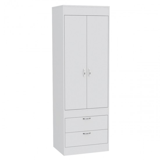 Lisboa Armoire, Rod, Double Door, Two Drawers, Metal Handles White