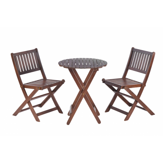 3-Piece Acacia Wood Bistro Set, Wooden Folding Patio Furniture for Garden Backyard Balcony Porch w/ 1 Coffee Table and 2 Foldable Chairs, Natural Stained