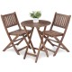 3-Piece Acacia Wood Bistro Set, Wooden Folding Patio Furniture for Garden Backyard Balcony Porch w/ 1 Coffee Table and 2 Foldable Chairs, Natural Stained