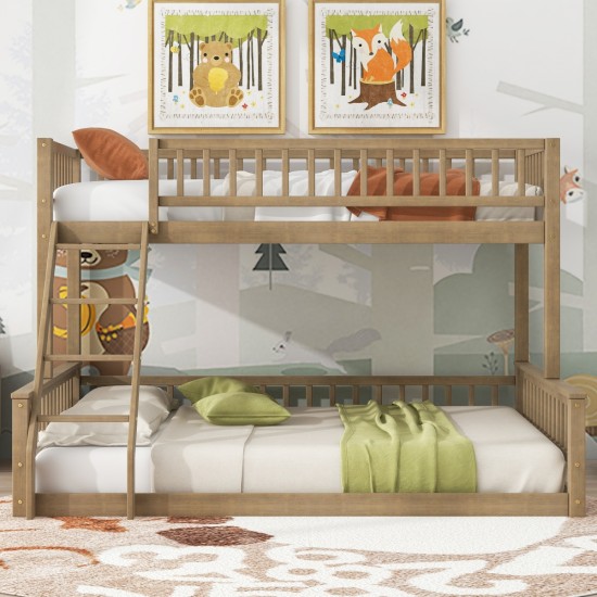 Twin XL over Queen Bunk Bed with Ladder and Guardrails, Walnut (Expected Arrival Time: 10.27)