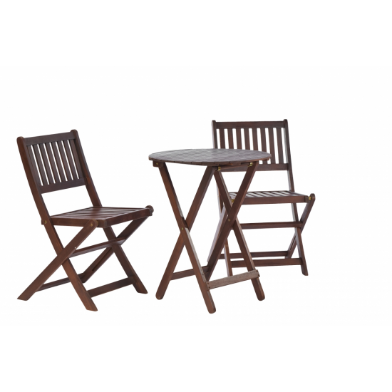 3-Piece Acacia Wood Bistro Set, Wooden Folding Patio Furniture for Garden Backyard Balcony Porch w/ 1 Coffee Table and 2 Foldable Chairs, Natural Stained