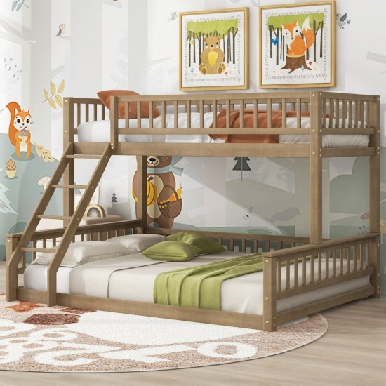 Twin XL over Queen Bunk Bed with Ladder and Guardrails, Walnut (Expected Arrival Time: 10.27)