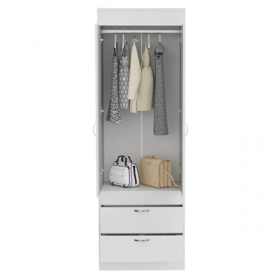 Lisboa Armoire, Rod, Double Door, Two Drawers, Metal Handles White