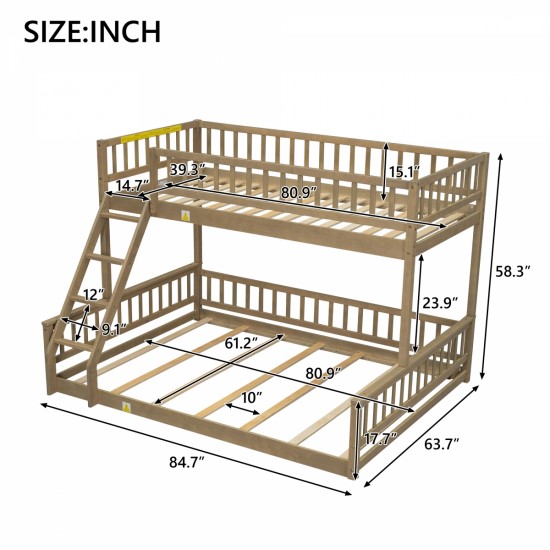 Twin XL over Queen Bunk Bed with Ladder and Guardrails, Walnut (Expected Arrival Time: 10.27)