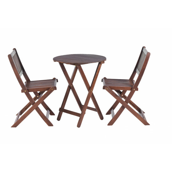 3-Piece Acacia Wood Bistro Set, Wooden Folding Patio Furniture for Garden Backyard Balcony Porch w/ 1 Coffee Table and 2 Foldable Chairs, Natural Stained