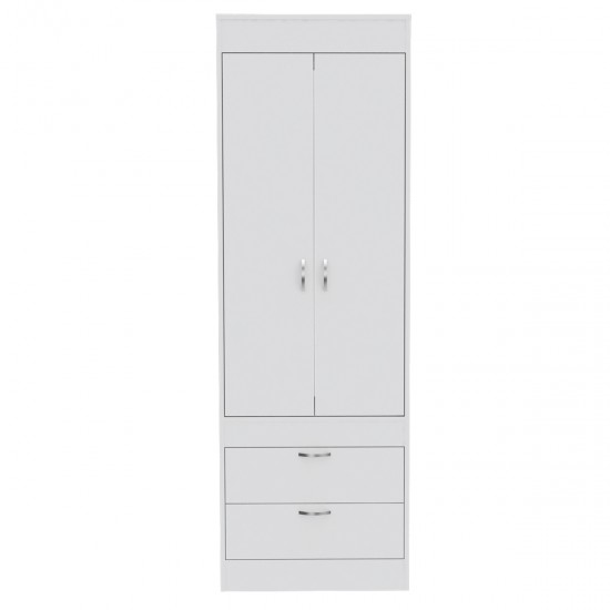 Lisboa Armoire, Rod, Double Door, Two Drawers, Metal Handles White