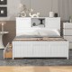 Full Size Platform Bed with Storage Headboard and Sliding Door,2 Drawers, White(Expected Arrival Time:10.17)