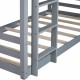 Triple Rubber Wood Bunk Bed with Two Built-in Ladders, Guardrails, Twin over Twin over Twin, Detachable Triple Twin Bunk Bed,Grey