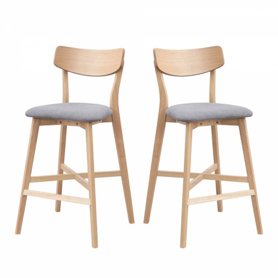 Wooden Bar Chairs Set of 2, Modern Soft Upholstered Kitchen Island Chairs, Counter Height Stool with Backrest,Wooden Frame Chairs with Footrest for Pub,Living Room,Restaurant,OAK