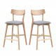 Wooden Bar Chairs Set of 2, Modern Soft Upholstered Kitchen Island Chairs, Counter Height Stool with Backrest,Wooden Frame Chairs with Footrest for Pub,Living Room,Restaurant,OAK