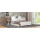 Full Size Platform Bed with Storage Headboard and Sliding Door,2 Drawers, White(Expected Arrival Time:10.17)