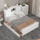 Full Size Platform Bed with Storage Headboard and Sliding Door,2 Drawers, White(Expected Arrival Time:10.17)