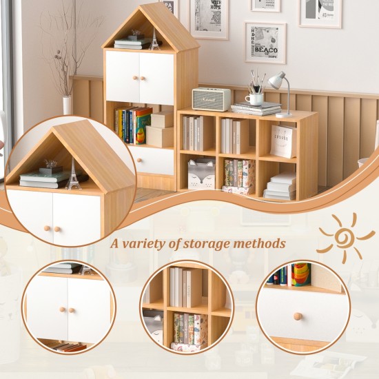 Versatile Children's Bookshelf with House-Shaped Design, Multi-Functional Storage for Books and Toys, Adjustable Placement, Durable Kids Organizer for Playroom or Bedroom Easy Assembly & Safe for Kid