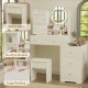 Fashion Vanity Desk with Mirror and Lights for Makeup and Cushioned Chair, Vanity Mirror with Lights and Table Set with 3 Color Lighting Brightness Adjustable,Dressing table, White Color