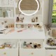 Fashion Vanity Desk with Mirror and Lights for Makeup and Cushioned Chair, Vanity Mirror with Lights and Table Set with 3 Color Lighting Brightness Adjustable,Dressing table, White Color